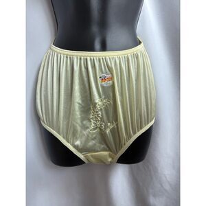 Vintage NEW So-En Yellow Embroidered Panty Underwear Retro Lingerie Size XL